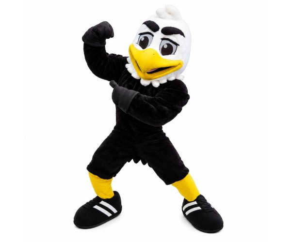 Showing Off Black Muscular Eagle Mascot Costume Showing Off Black Muscular Eagle Mascot Costume