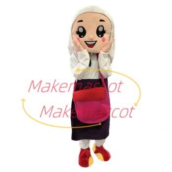 Shy Girl Carrying Big Shoulder Bag Mascot Costume