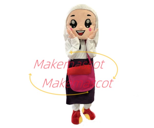 Shy Girl Carrying Big Shoulder Bag Mascot Costume Shy Girl Carrying Big Shoulder Bag Mascot Costume