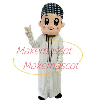 Uyghur Teenager In Plaid Headscarf Mascot Costume Uyghur Teenager In Plaid Headscarf Mascot Costume