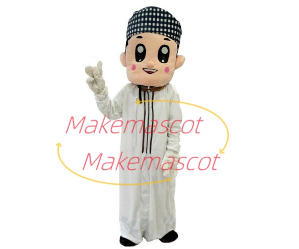 Uyghur Teenager In Plaid Headscarf Mascot Costume Uyghur Teenager In Plaid Headscarf Mascot Costume