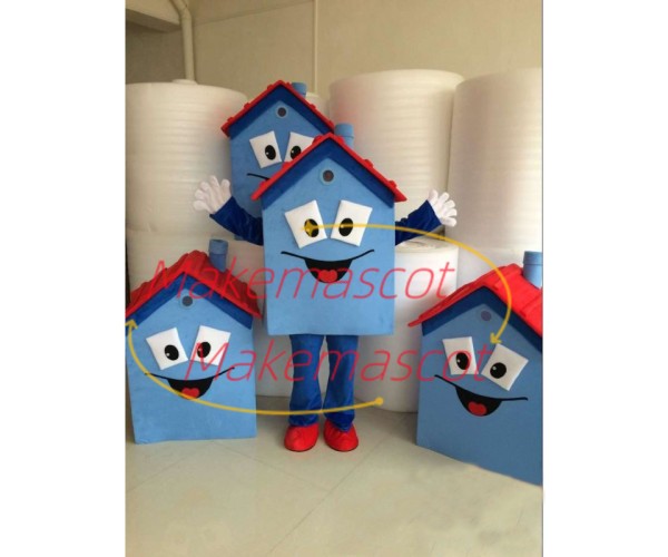Red Roof Cartoon Lodge With Chimney Mascot Costume Red Roof Cartoon Lodge With Chimney Mascot Costume