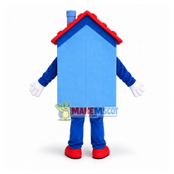 Red Roof Cartoon Lodge With Chimney Mascot Costume Red Roof Cartoon Lodge With Chimney Mascot Costume