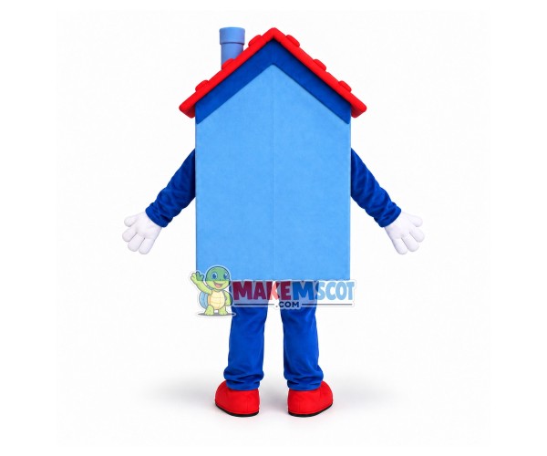 Red Roof Cartoon Lodge With Chimney Mascot Costume Red Roof Cartoon Lodge With Chimney Mascot Costume