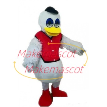 Sleepy White Duck In Vest Jacket Mascot Costume