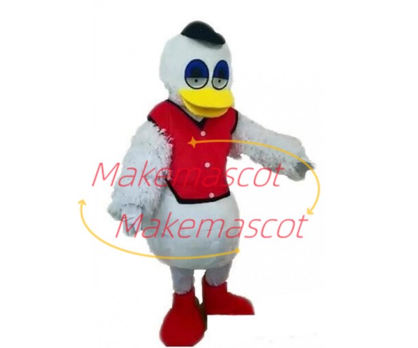 Sleepy White Duck In Vest Jacket Mascot Costume
