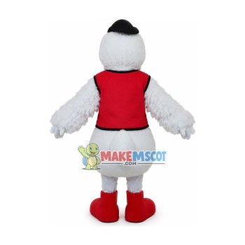Sleepy White Duck In Vest Jacket Mascot Costume Sleepy White Duck In Vest Jacket Mascot Costume