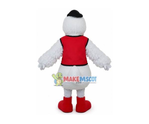 Sleepy White Duck In Vest Jacket Mascot Costume