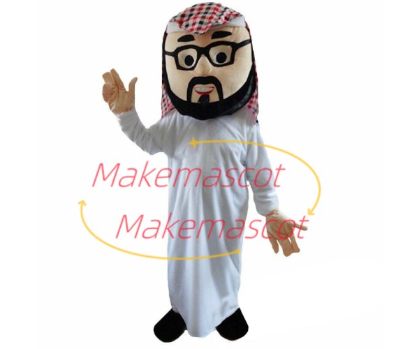 Enthusiastic Bearded Arab Man Mascot Costume