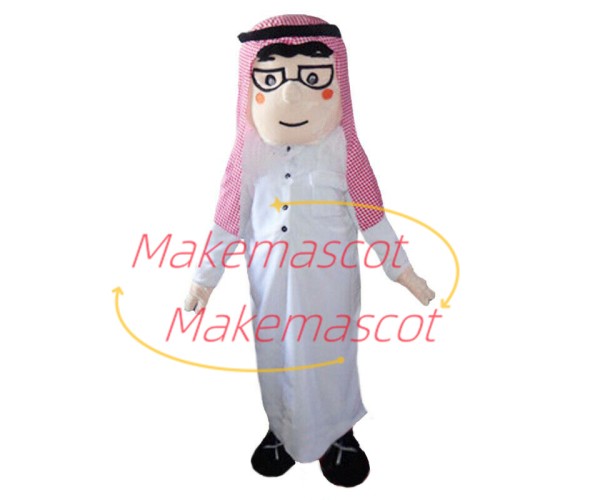 Traditional Arab Man With Pink Turban Mascot Costume Traditional Arab Man With Pink Turban Mascot Costume