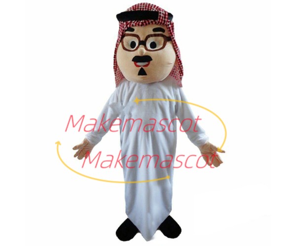 Rich Arab Man Wearing Glasses Mascot Costume Rich Arab Man Wearing Glasses Mascot Costume