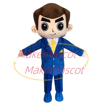 Elite Man In The Blue Dinner Suits Mascot Costume Elite Man In The Blue Dinner Suits Mascot Costume