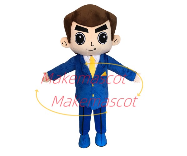 Elite Man In The Blue Dinner Suits Mascot Costume Elite Man In The Blue Dinner Suits Mascot Costume