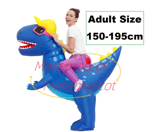Adult Riding Blue Dinosaur Mascot Costume Inflatable