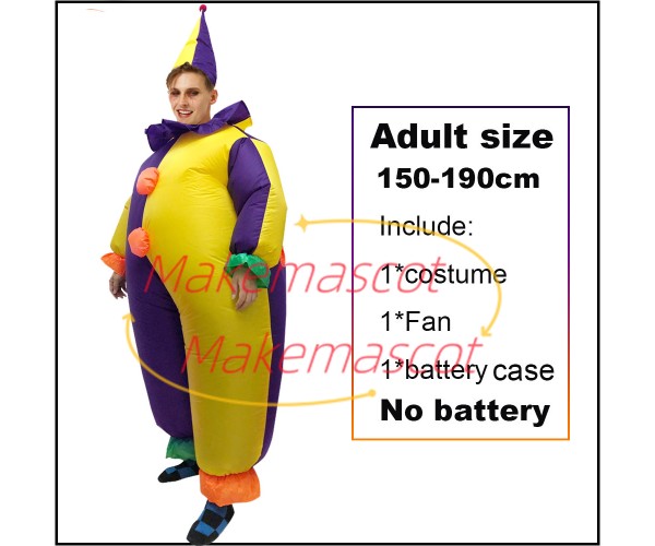 Inflatable Purple & Yellow Clown Mascot Costume