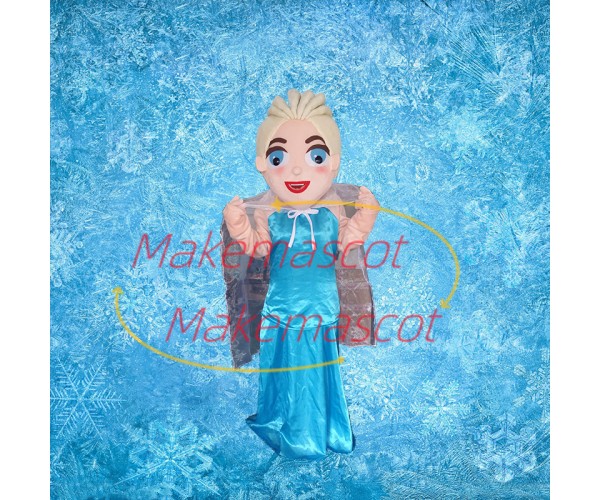 Snow Queen Elsa Wearing Cloak Mascot Costume Snow Queen Elsa Wearing Cloak Mascot Costume