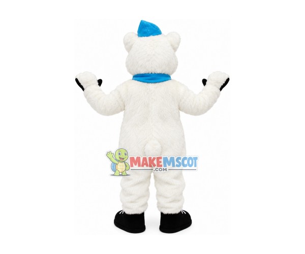 White Hairy Bear Wearing Scarf Mascot Costume White Hairy Bear Wearing Scarf Mascot Costume
