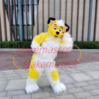 Yellow & White Long Fur Fox Dog Mascot Costume Yellow & White Long Fur Fox Dog Mascot Costume