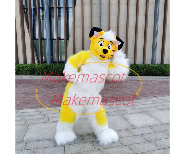 Yellow & White Long Fur Fox Dog Mascot Costume Yellow & White Long Fur Fox Dog Mascot Costume