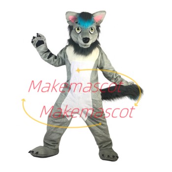 Adult Size Vigilant Gray Wolf Dog Mascot Costume Adult Size Vigilant Gray Wolf Dog Mascot Costume