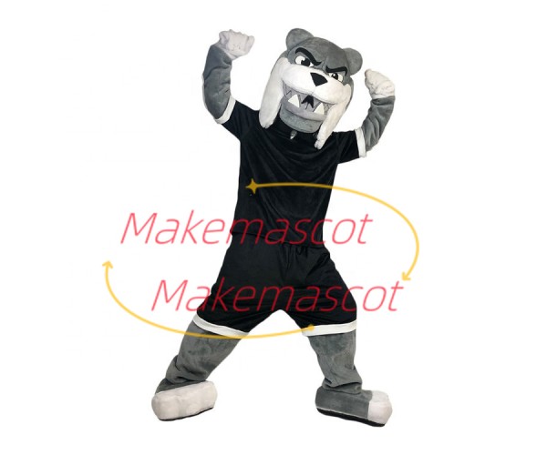 Fierce Bulldog With Black Sports Suit Mascot Costume Fierce Bulldog With Black Sports Suit Mascot Costume
