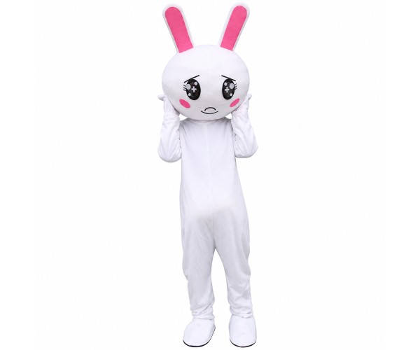 Star-eyed Crying White Bunny Mascot Costume