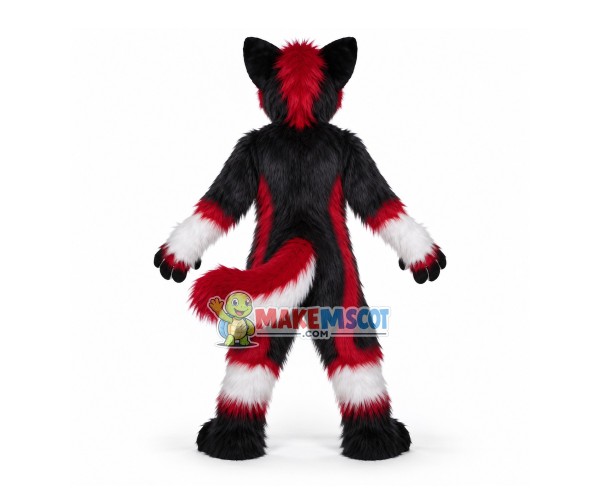 Lively Furry Wolf Catching Tail Mascot Costume