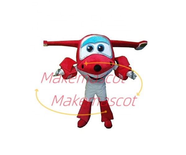 Helpful Red Plane Jett Cartoon Mascot Costume