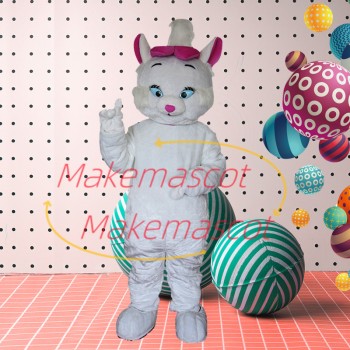 Smooth Plush White Cat Mascot Costume