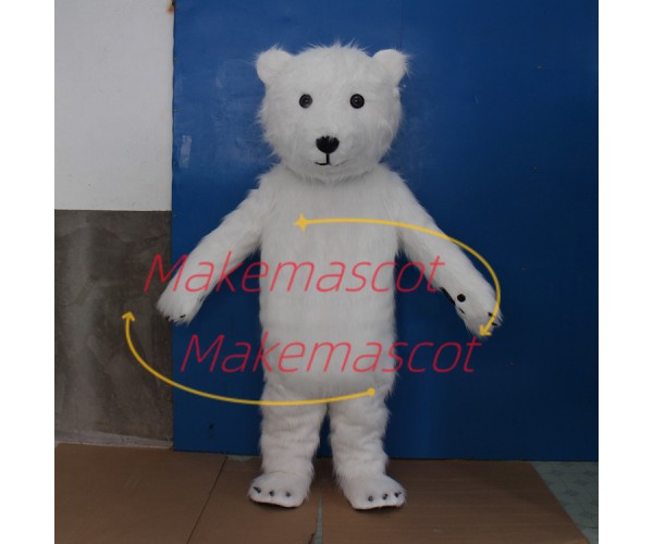 Furry White Little Polar Bear Mascot Costume