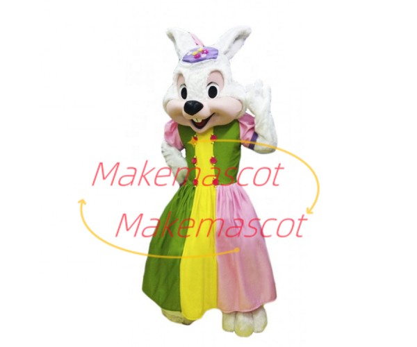 Easter Bunny Wearing Palace Dress Mascot Costume