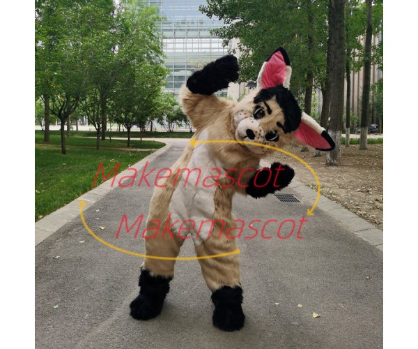 Innocent Brown Shaggy Wolf Cub Mascot Costume