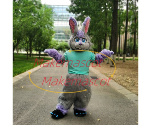 Gray Long-haired Rabbit With Vigorous Limbs Mascot Costume