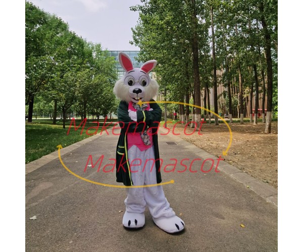 Professor White Rabbit In College Uniform Mascot Costume Professor White Rabbit In College Uniform Mascot Costume