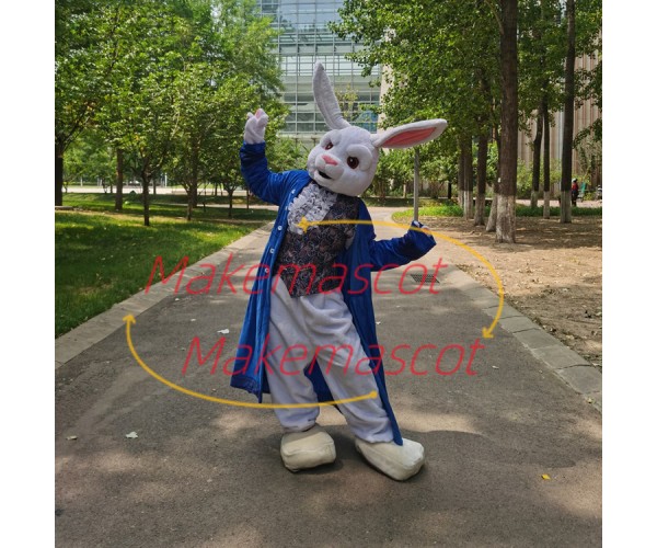 Aristocratic White Rabbit In Lace Vest Mascot Costume Aristocratic White Rabbit In Lace Vest Mascot Costume
