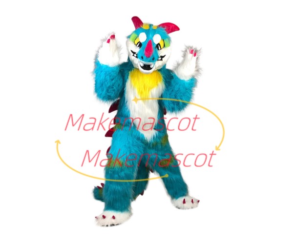 Rare Blue Hairy Dinosaur Monster Mascot Costume