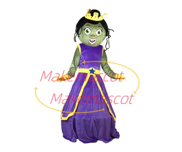 Dark-skinnd Princess In The Purple Dress Mascot Costume Dark-skinnd Princess In The Purple Dress Mascot Costume