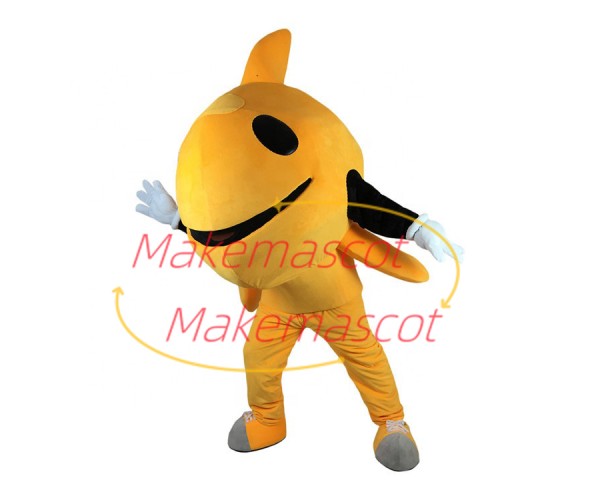 Round Body Yellow Bubble Fish Mascot Costume Round Body Yellow Bubble Fish Mascot Costume