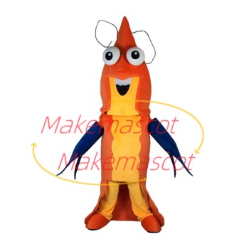 Standing Prawn With Blue Tongs Mascot Costume Standing Prawn With Blue Tongs Mascot Costume