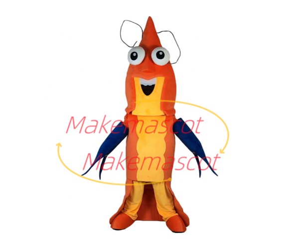 Standing Prawn With Blue Tongs Mascot Costume Standing Prawn With Blue Tongs Mascot Costume