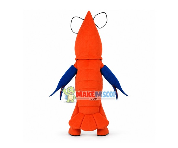 Standing Prawn With Blue Tongs Mascot Costume Standing Prawn With Blue Tongs Mascot Costume