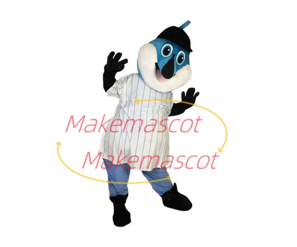 Delightful Blue Fox In The Striped Shirt Mascot Costume Delightful Blue Fox In The Striped Shirt Mascot Costume