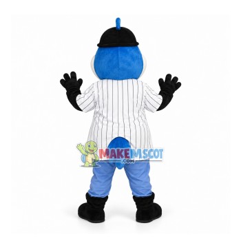 Delightful Blue Fox In The Striped Shirt Mascot Costume