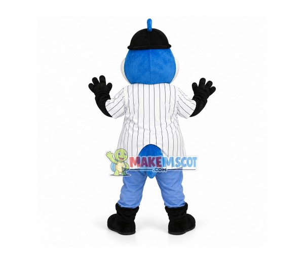 Delightful Blue Fox In The Striped Shirt Mascot Costume Delightful Blue Fox In The Striped Shirt Mascot Costume
