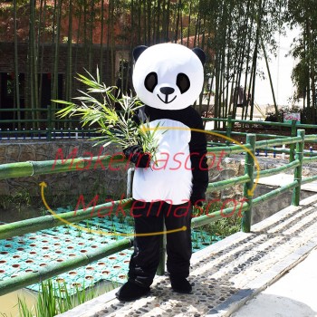 Cute Panda Holding Bamboo Leaves Mascot Costume