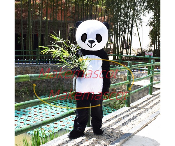 Cute Panda Holding Bamboo Leaves Mascot Costume Cute Panda Holding Bamboo Leaves Mascot Costume