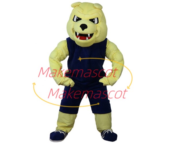 Fitness Trainer The Yellow Muscular Bulldog Mascot Costume Fitness Trainer The Yellow Muscular Bulldog Mascot Costume