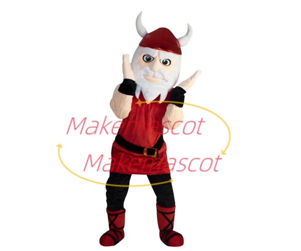 White-bearded Samurai In Red Battle Suit Mascot Costume