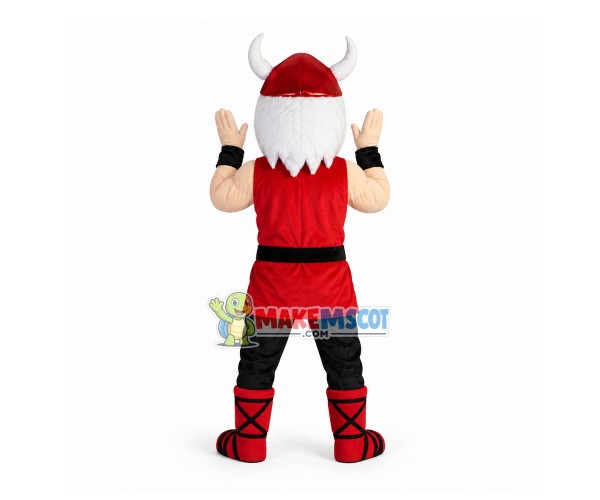 White-bearded Samurai In Red Battle Suit Mascot Costume White-bearded Samurai In Red Battle Suit Mascot Costume