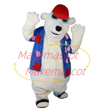 Beach Polar Bear Wearing Printed Shirt Mascot Costume Beach Polar Bear Wearing Printed Shirt Mascot Costume